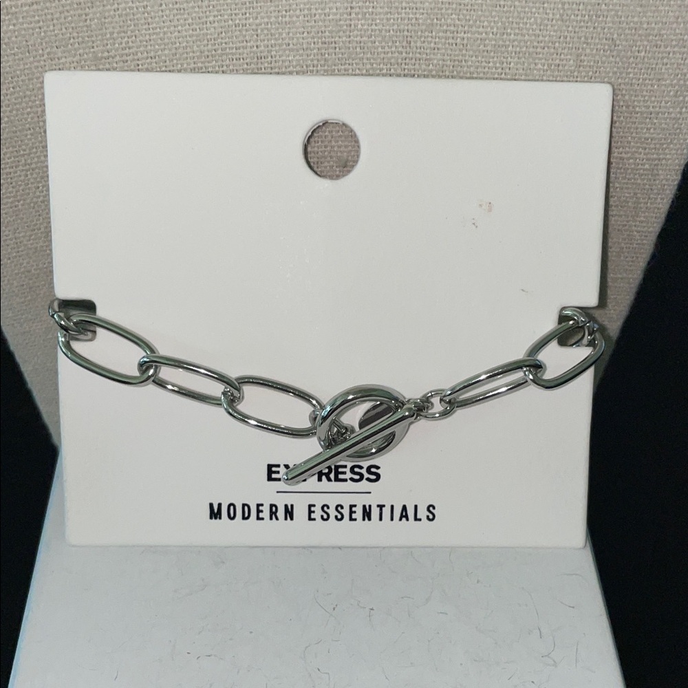 EXPRESS Silvertone Link, toggle clasp bracelet - Picture 2 of 4